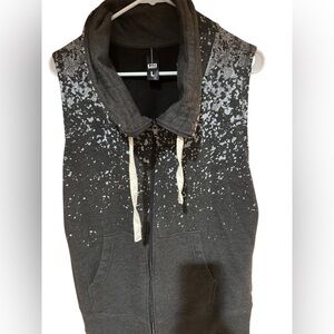 Gray Sleeveless with silver metallic splatted accent Hoodie Vest